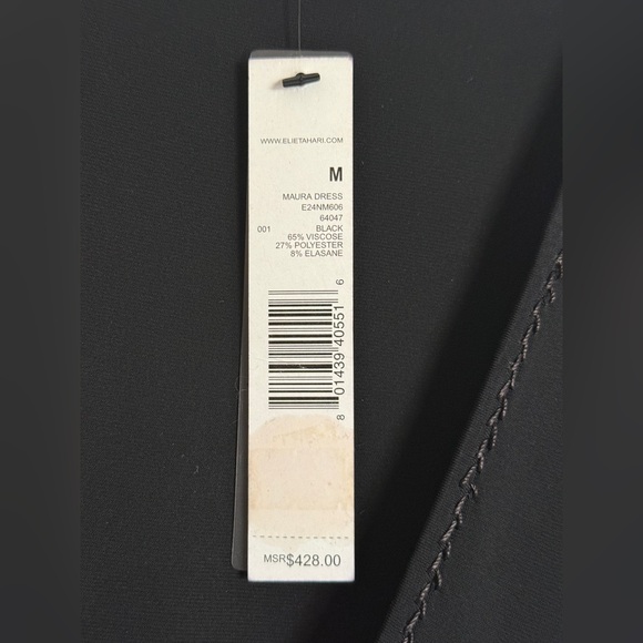 NWT Elie Tahari Black Matte Jersey Wrap Sash Midi Dress Cap Sleeve V Neck M $428 - Picture 2 of 4